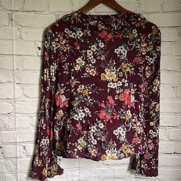 American Eagle Outfitters Plum Floral Long Sleeve Gauze Like Crop Top Size S - Picture 3 of 4